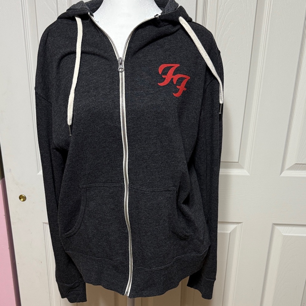 Foo Fighters grey Zip-Up Hoodie with Red Logo
